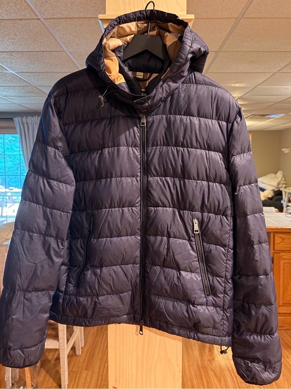 Burberry Brit Navy Quilted Hooded Puffer Jacket w/ Hood